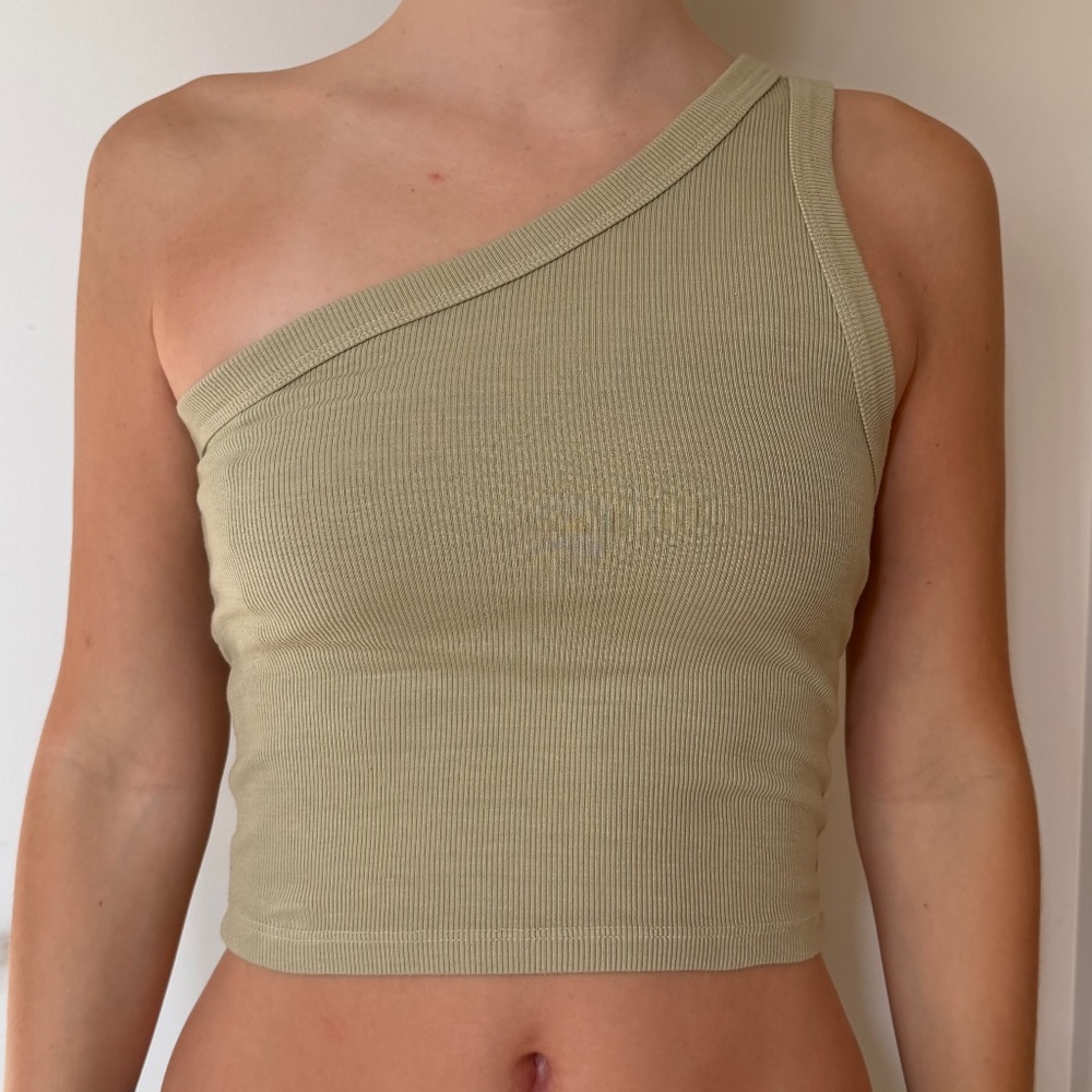 One Shoulder Seafoam Green/Neutral Top